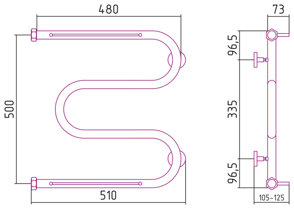 Полотенцесушитель водяной Сунержа М-образный 500x500 +2 полки