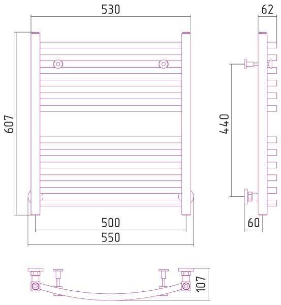 Полотенцесушитель водяной Сунержа Аркус 600x500