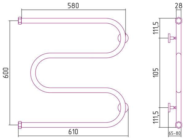 Полотенцесушитель водяной Сунержа М-образный 600x600