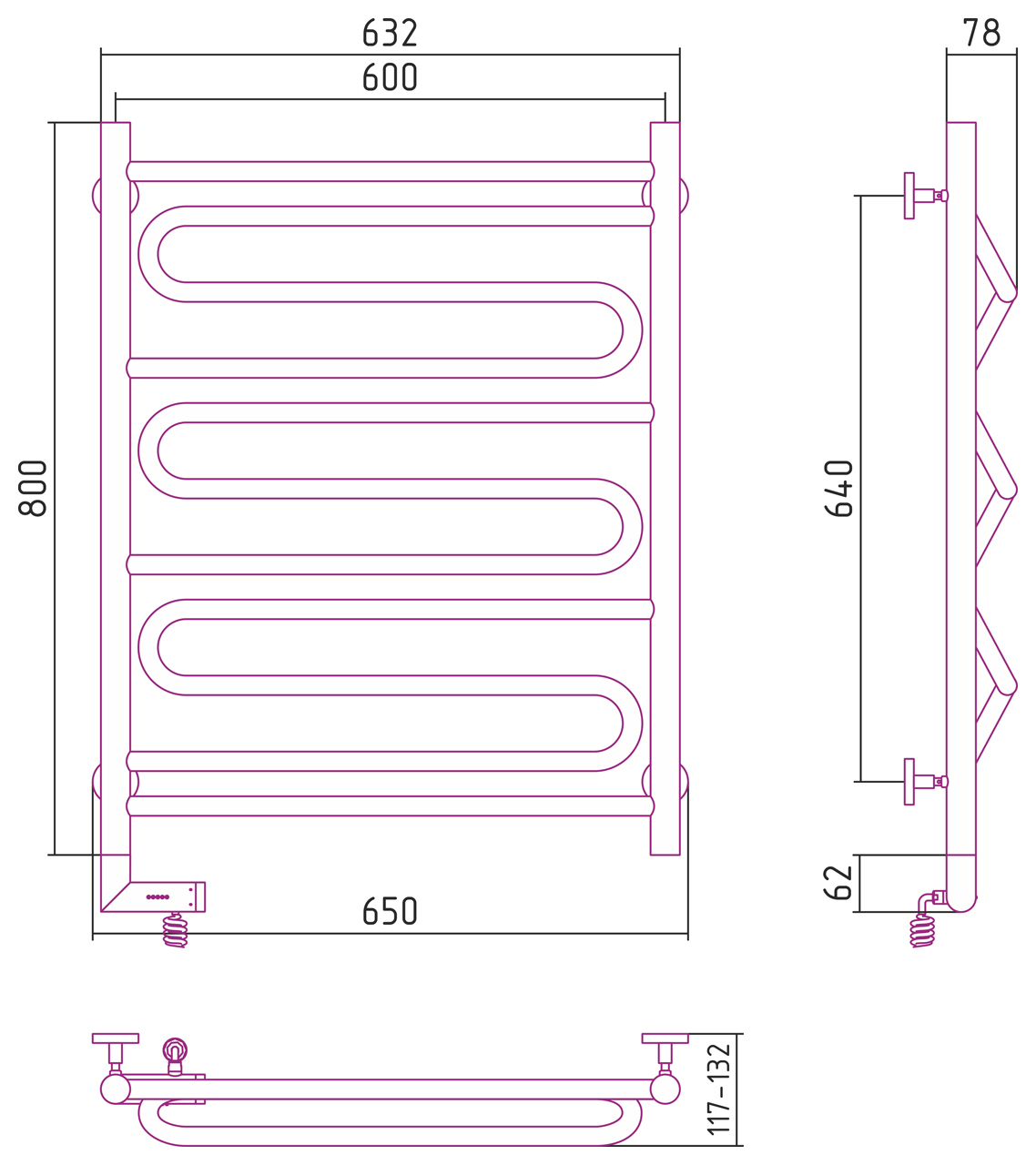 Полотенцесушитель электрический Сунержа Элегия 2.0 800x600