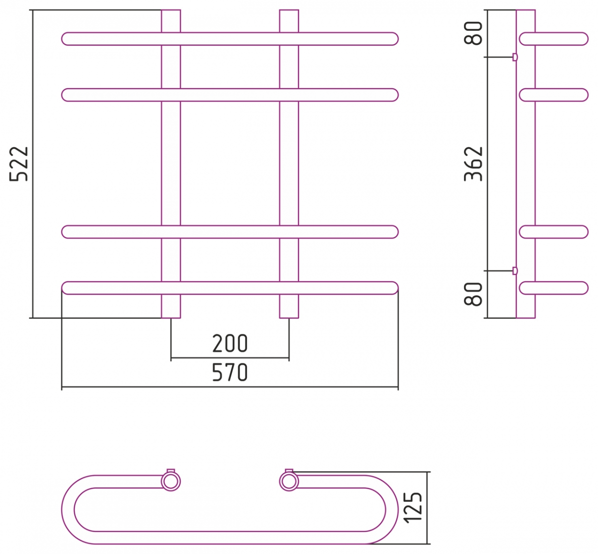 Полотенцесушитель комбинированный Сунержа Фурор-ПРОФИ 600x600. 00-5106-6060